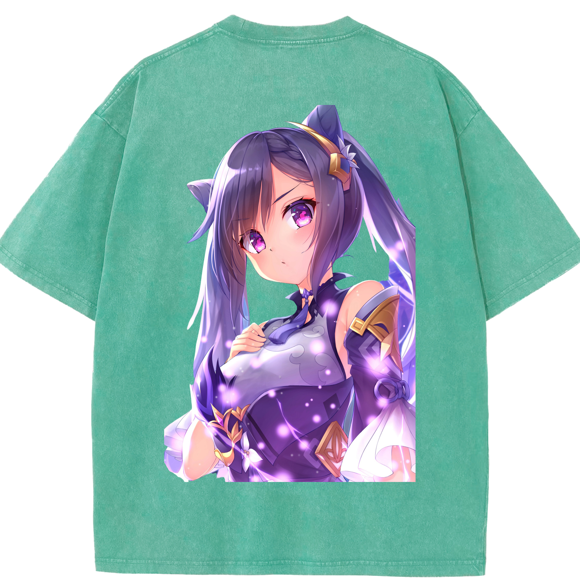 げんし神 刻晴 こくせい genshin Kokusei 綿100% ヴィンテージ風 半袖Tシャツ（背面プリント）